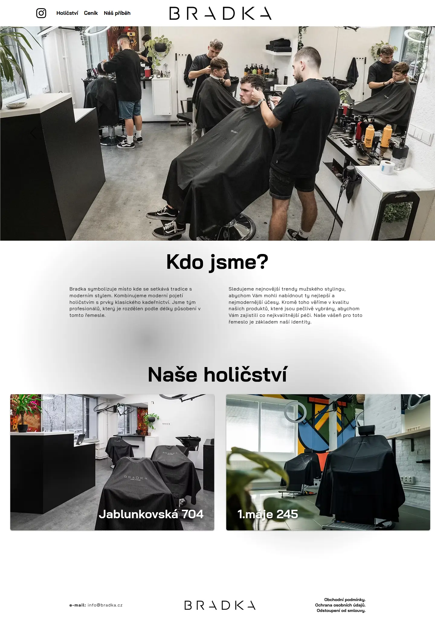 Starý web Bradky: celá úvodní stránka